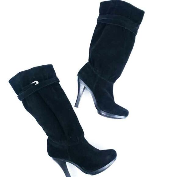 MICHAEL Michael Kors Black Suede Knee High Boots Heeled Size 8M Women - Picture 1 of 7